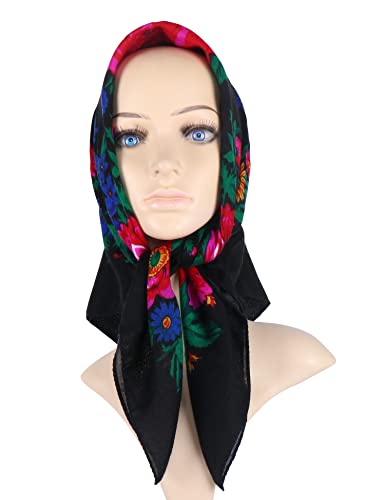 MJ SERECA Acrylic Bandana Printed Hair Scarf Square Ukrainian Head Scarf Floral Babushka Neck Scarf for Women 30"/42"/60" - color: 3 Pack-a 30"