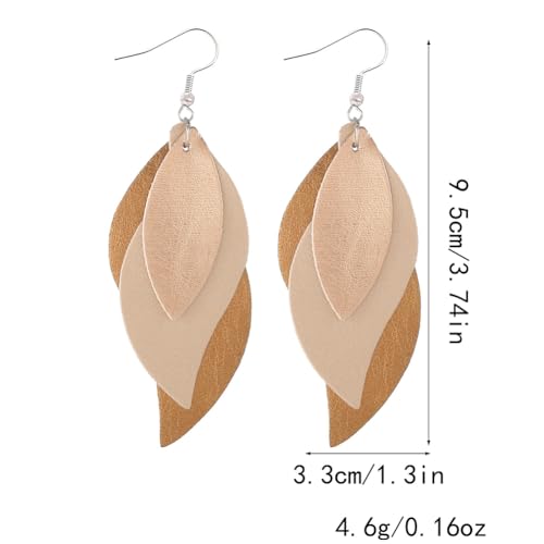 ANXIN boho unique Leather Earrings 2 Layered Lightweight Faux Leather Leaf Earrings Layered Design Drop Earrings Gift for Women - color: Style D