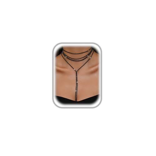 Boho Layered Necklaces for Women Fashion Y Long Neckalce Statement Long Sweater Chain Necklace Black Shiny Choker Necklace Wedding Bridal - color: Style-C