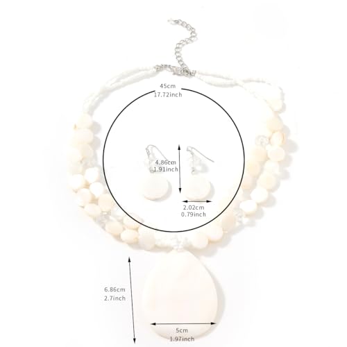 Big Teardrop Pendant Necklaces for Women Colorful Beaded Necklaces Statement Set for Holiday. - color: White