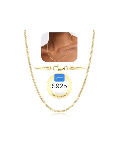 Jewlpire 1.5mm 2mm 2.5mm Snake Chain 18k Gold Plated 925 Sterling Silver Chain Necklace for Women, Smooth Sturdy Hypoallergenic, 16 18 20 22 24 Inch - color: 2.5mm-18K Gold Plated, size: 16 Inches (Women's Choker Length)