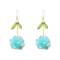 Resin Flower Cluster Ball Dangle Drop Earrings for Women Spring Summer Bohemian Floral Petal with Green Leaf Earrings Vacation Party Jewelry - color: Light Blue
