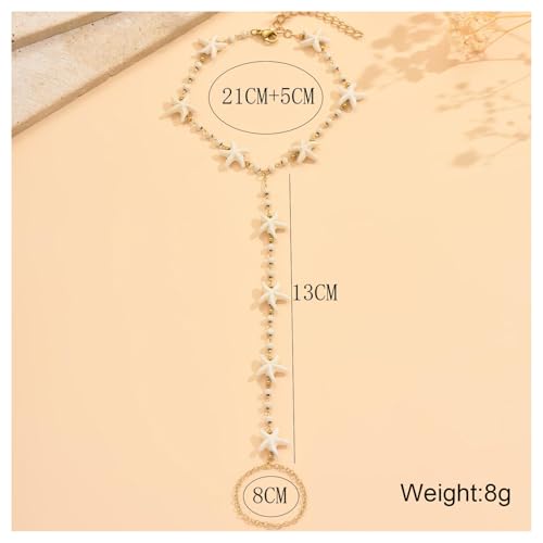 1Pair Gold Starfish Barefoot Sandals for Women, Sexy Bikini Bead Foot Chain Anklet with Toe Ring, Summer Beach Starfish Body Jewelry for Bridal Shower Wedding