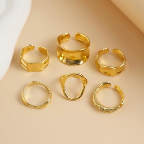 Chunky Rings for Women Adjustable Thick Rings Set Trendy Statement Stackable Ring for Women Chunky Jewlery Irregular Dome Flower Finger Knkuckle Thumb Ring - style: Style 3 - 6pcs g