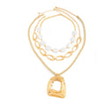 Chunky Gold Necklace for Women, Layered Cross Pendant Pearl Necklace, Stacked Thick Gold Jewelry, Geometric Square Oval Chain, Big Gold Pendant Fashion Accessories - style: Style C