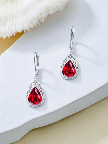 POIUY Gifts for Women Hypoallergenic Teardrop Filigree Birthstone Leverback Dangle Earrings 18K White Gold Fashion Jewelry Anniversary Wedding Birthday Gifts for Women Daughter Sister Girlfriend Wife - style: 7-July Birthstone Earrings
