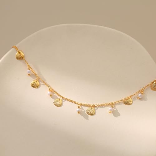 Yumikoo 18k Gold Plated Anklet Ankle Bracelets for Women - style: Gold Shells and Pearls