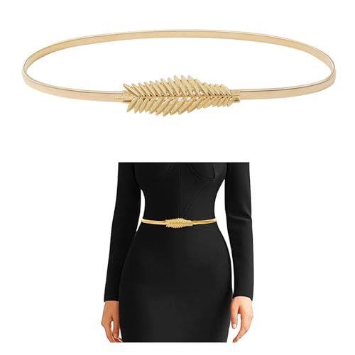 E-Clover Womens Fashion Metal Stretch Waist Skinny Belt Waistband - color: Gold-0013