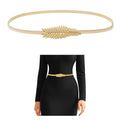 E-Clover Womens Fashion Metal Stretch Waist Skinny Belt Waistband - color: Gold-0013