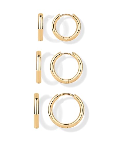 PAVOI Waterproof Hoop Earrings Set for Women - Stainless Steel Multi-Pack with Cubic Zirconia - Small & Chunky Huggie, Thin Hoops, Cascade Graduated Styles - Trendy Fashion Piercing Jewelry - color: Yellow Gold