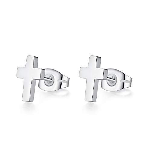 REVEMCN 925 Sterling Silver and Stainless Steel Cross Stud Earrings for Women Men, 3 Pairs - color: White Stud Earrings