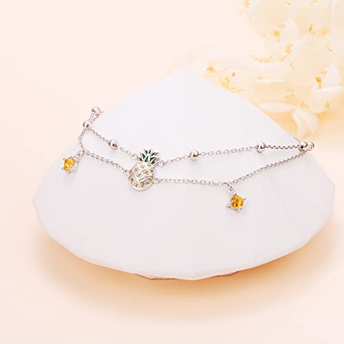 Anklets for Women S925 Sterling Silver Adjustable Beach Foot Ankle Bracelet Jewelry Gifts - style: Pineapple
