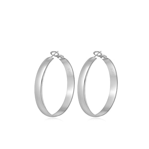 5mm Wide Gold Hoop Earrings for Women, 14K Gold Plated Big Chunky Hoop Earrings with S925 Sterling Silver Post, Hypoallergenic Lightweight Earrings Jewelry for Women 30/40/50/60/70mm - color: Silver-30mm