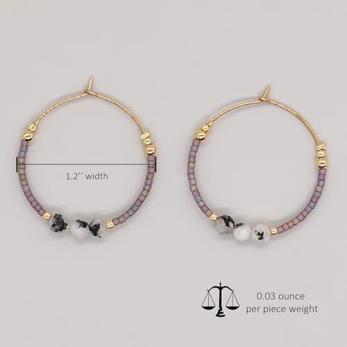 Sonateomber Gold Gemstone Beaded Hoop Earrings for Women, Boho Handmade Seed Beads Huggie Cartilage Hypoallergenic Prom Jewelry Gift