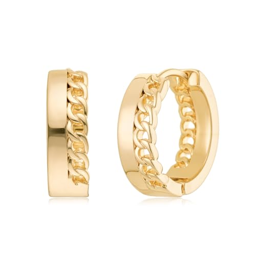 MYEARS Women Earrings Gold Huggie Hoop 14K Small Simple Hypoallergenic Everyday Jewelry - style: Chain Link Band