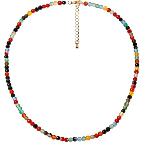 Simple Choker Necklace for Women Real Stone and Crystals Necklaces 4mm Beaded Choker Jewelry Meditation Gift for Women (16"+2") - style: Multicolour