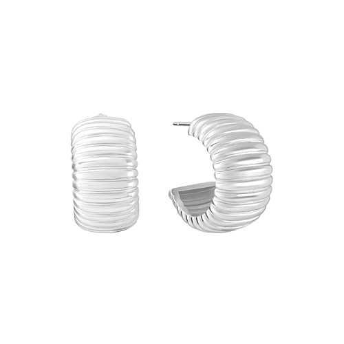 Amazon Essentials Plated Tailored Hoop Earrings - color: Silver, size: L: 0.88" X W: 0.49"