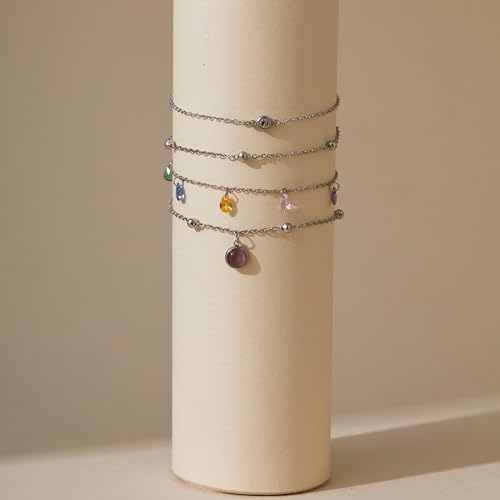 LOFITOR Ankle Bracelets for Women Glitter Waterproof Adjustable Anklet Set for Women 18K Gold Plated Silver Charm Dainty Layered Anklets, Summer Beach Anklet Jewelry for Women - style: Color CZ Silver