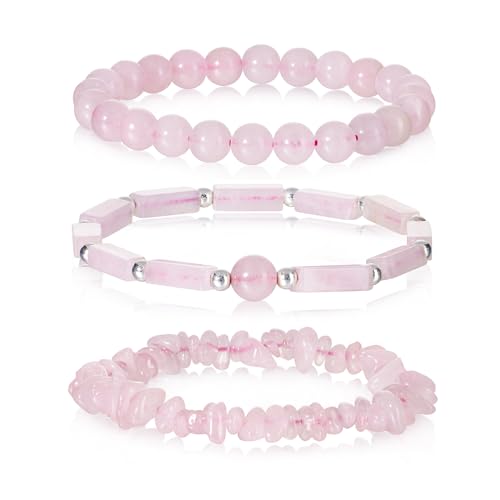 3Pcs Natural Stone Bracelets for Women 8mm Crystal Beaded Bracelets Handmade Stretch Bracelet Healing Crystal Jewelry for Women - style: Rose Quartz