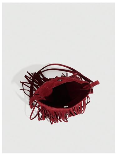 OYOANGLE Women's Fringe Bags Adjustable Strap Tassel Crossbody Bags Hippie Western Purse Cowgirl Shoulder Bag - color: Burgundy
