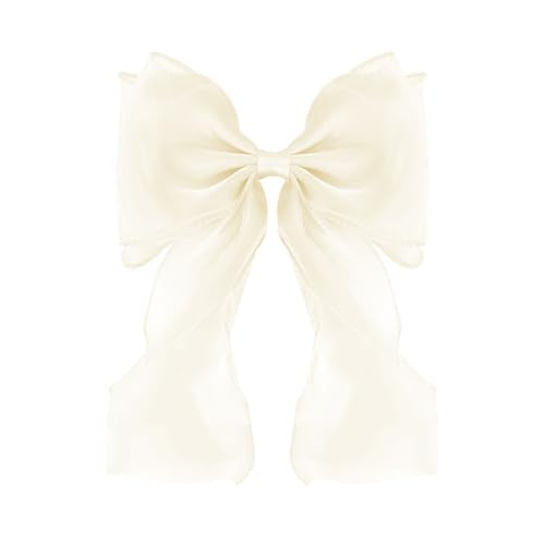 Large Hair Bow Clips for Women, Beige Bow Hair Barrettes with Long Tail French Hair Ribbon Clips Hair Accessories for Girls (Beige) - color: Beige