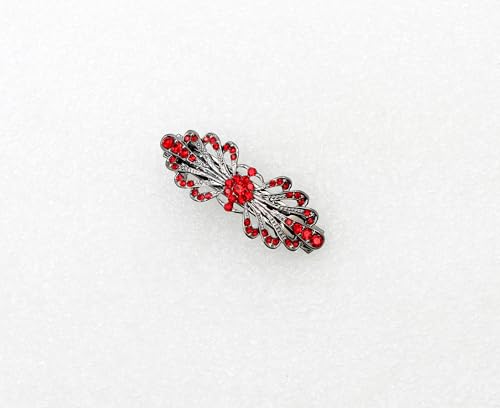 Faship Red Black Gun Plated Small Mini Floral Hair Barrette Clip - color: Red / Black gun plated