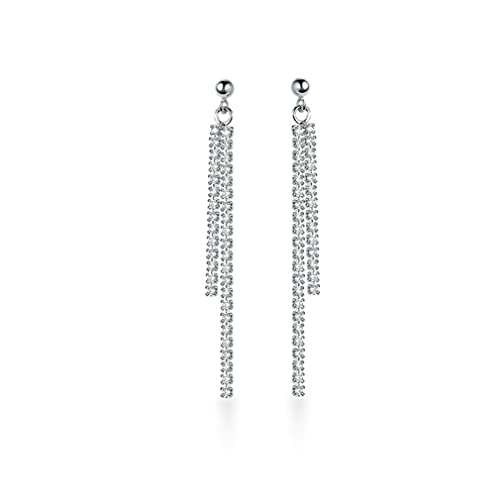 SLUYNZ 925 Sterling Silver Simulated Diamond Drop Earrings Linear Dangle Earrings for Women Teens Eelgant Wedding Bridal Prom Earrings Dainty CZ Long Dangling Earrings Tassel 4.5 cm/7.5 cm - color: A-Silver-4.5cm