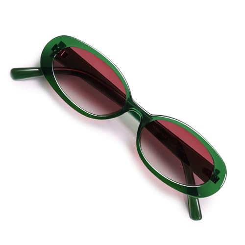 VANLINKER Polarized Retro Oval Sunglasses for Women and Men Small 90s Style VL9580 - color: C22 Green Frame/Pink Lens