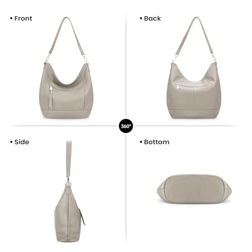 befen Genuine Leather Crossbody Hobo Purse for Women Soft Lightweight Leather Handbags with 2 Removable Straps - color: Beige Grey