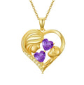 Mothers Day Gifts 14K Yellow Gold Mother Daughter Heart Pendant Necklace with 12 Months Birthstone Birthday Gifts for Mom Anniversarry Jewelry for Mom Wife Girlfriend - color: 02-02-Feb-Feb Birthstone