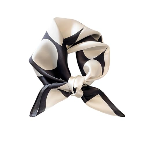 FEIBOON Mulberry Silk Scarfs Neck Scarf 21" Small Square Scarfs hair scarf bandana Neckerchief Headscarf for Women - color: Black and White Geometric