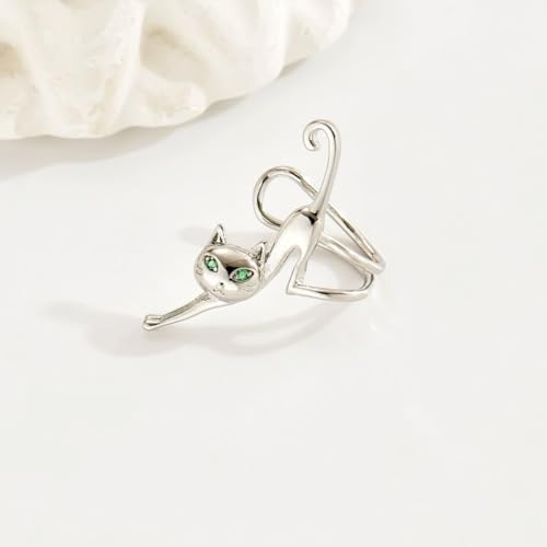 Cat Earring for Women - Cute Ear Cuff Climber Crawler Earring Silver Non Pierced Ears Hypoallergenic Earrings for Cat Lover Funny Jewelry - color: B