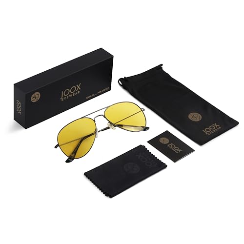 JOOX Polarized Aviator Sunglasses for Women Men, UV400 Protection Lens and Lightweight Metal Pilot Frame JX2775 - color: Gunmetal/Night Vision Yellow