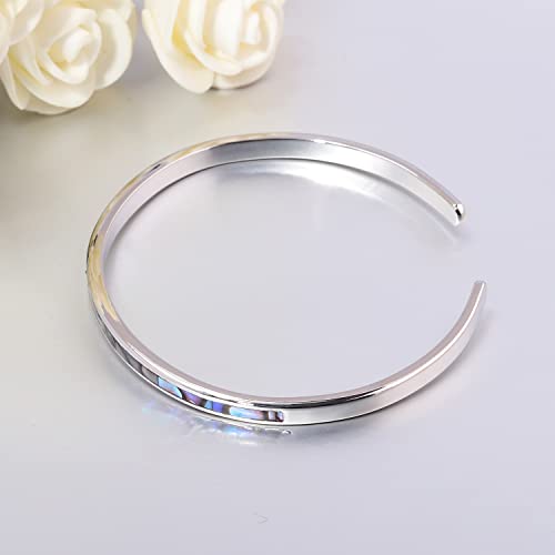 CiNily Womens Cuff Bracelet,Opal Bangle Bracelets Gold Plated Hypoallergenic Ladies Gemstone Open Cuff Bangle Bracelet - color: thin open cuff bracelet-black shell