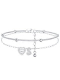 FindChic Silver/14K Gold Plated Layered CZ Initial Ankle Bracelet for Women | Waterproof Stainless Steel, Cubic Zirconia Letter Charm, Non-Tarnish, Hypoallergenic, Adjustable Extender, Summer Jewelry - color: Silver-CZ Heart, size: Small