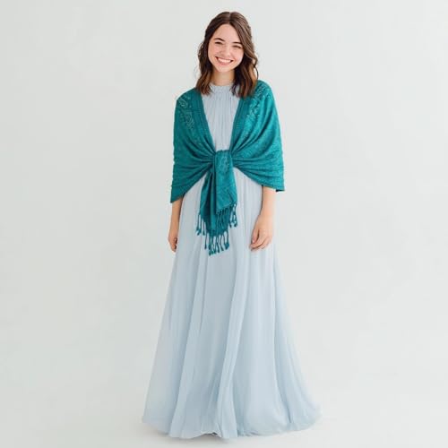 AUSEKALY Pashmina Feel Shawls Wraps for Women Rave Scarf Soft Silky Reversible Men Scarves - color: Blue