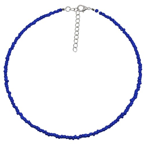 PINK TOWN Colorful Beaded Necklace Bohemian Rice Beads Choker Handmade Summer Beach Necklace for Women - color: Royalblue