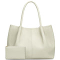 KKXIU Tote Bag for Women Vegan Leather Shoulder Purse Large Capacity Travel Bag - color: Cream White