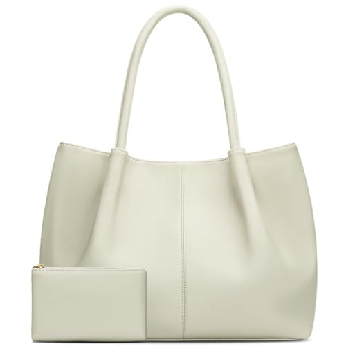 KKXIU Tote Bag for Women Vegan Leather Shoulder Purse Large Capacity Travel Bag - color: Cream White