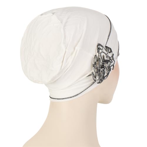 Headwrap Turbans for Women - Twist Soft Floral Solid Caps Pre Tied Chemo Beanies Headwear Hat for Cancer - color: Black White