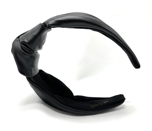 Chunky 2.5 Inches Thick Black Leather Headbands for Women Goes with Everything, Knotted Headband for Women is a Fashion Designer Girl Top Knot Head band Womens Hair - color: Chunky Black
