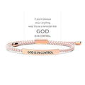 God is in Control Tube Bracelet for Women Men, Handmade Braided Adjustable Inspirational Bracelets Stainless Steel Christian aith Jewelry for Christmas Birthday Gifts - color: Rose Gold-Pink