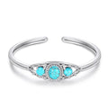 Genuine 3 Turquoise Stone Bracelet, Sterling Silver Boho Adjustable Large Bangle Cuff Native American Jewelry for Women, Fit for 6.5 7 7.5 Inches