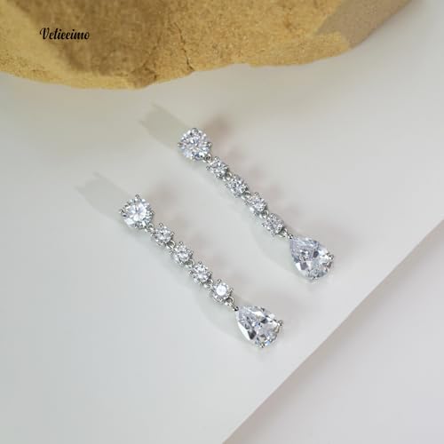 Teardrop Cubic Zirconia Dangle Earrings for Women 925 Silver Post Gold Plated Bridal Jewelry for Wedding Bride Bridesmaid Prom Pageant - color: White Gold