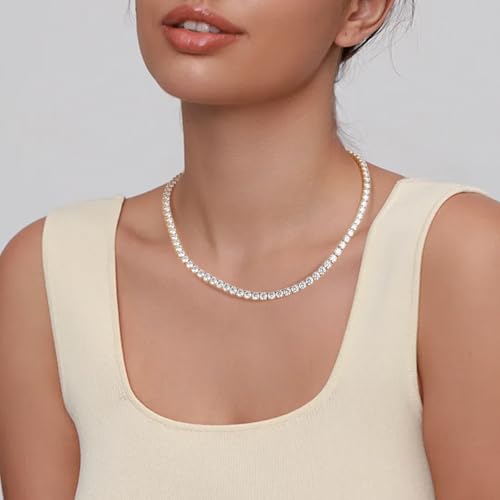 BREN Tennis Necklace - 3mm 4mm 5mm Iced Out Diamond Tennis Chain 5A Cubic Zirconia Necklace - 18K/White Gold Plated Flat Tennis Necklace for Women and Men Size 16"-22" - color: Gold-5mm, size: 16 inch