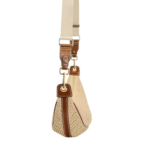 Straw Crossbody Bags for Women Crescent Woven Shoulder Handbag Summer Beach Hobo Purses with Adjustable Strap - color: Khaki