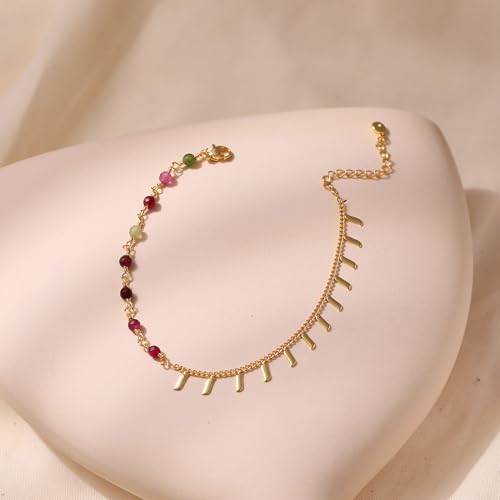 Yumikoo 18k Gold Plated Anklet Ankle Bracelets for Women - style: Colorful gemstones and gold tassels