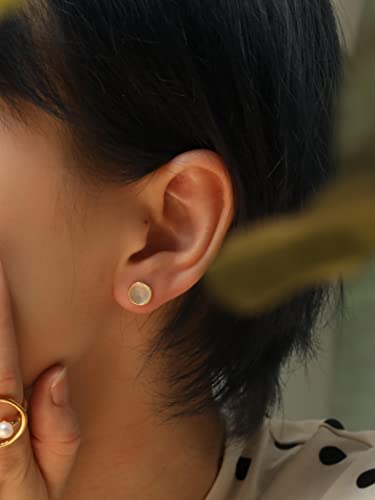 S.Leaf Gold Stud Earrings for Women Sterling Silver Gold plated Hypoallergenic Shell Mother of Pearl Post Earrings for Women Birthday Gifts - color: A03_Shell_7mm_Rose