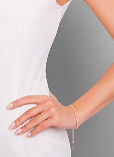 Miabella 925 Sterling Silver or 18K Gold Plated Diamond-Cut Adjustable Bolo 2.5mm Bead Ball Bracelet for Women, Made in Italy - color: rose-gold-plated-silver