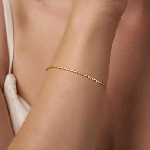 SLOONG Gold Pearl Bracelets for Women Trendy, 14K Gold Plated Dainty Stackable Layered Chain Bridesmaid Bracelets, Waterproof Wedding Jewelry for Women Adjustable 6"+2" - color: Style8(Box Chain)